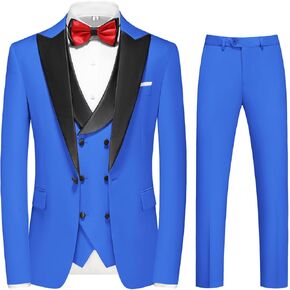 MOGU Mens Tuxedo Suit Set 3 Piece Slim Fit Prom Dinner Blazer Vest Pants Suit Set