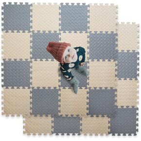 Foam Floor Mats for Kids, 12 x 12 Inch 16 Tiles 0.4" thickness Foam Play Mat, Non-Toxic Square Interlocking Floor Mats Rubber Baby Play Mat for Toddlers(Beige/Dark Blue/Pink)