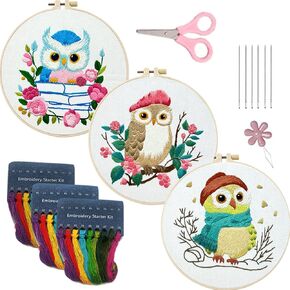 FIFILLION 3 Sets Embroidery Kit for Beginners with Easy-to-Follow Instructions,Stitch Practice kit Include Cloth Hoops Threads for Craft Lover Hand Stitch with DIY Skill Techniques (B-Botany)