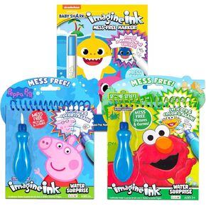 Paint with Water Super Set for Toddlers, Kids - Bundle with 3 Mess Free Books with Water Surprise Brushes Featuring Baby Shark, Sesame Street, and Peppa Pig