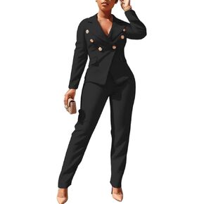 Women's Business Blazer Suit Ruffles Long Sleeves Two Piece Solid Work Pant Suit Business Office Lady Suits Sets