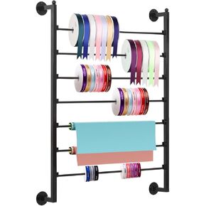Ribbon Storage Organizer,Wall Mounted Ribbon Holder Rack,7 Tier Large Capacity Metal Ribbon Storage for Craft Room,Flower Shop,Cake Shop,Gift Wrapping Paper,Black
