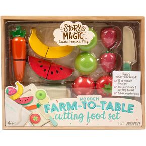 Story Magic Wooden Cooking Playset, 10+ Piece Wood Food & Stainless Steel Kids Cooking Pretend Play Kitchen Food Set, Toy Food for Kids Kitchen Set, Pretend Food, Toy Food for Toddlers & Kids Ages 4+