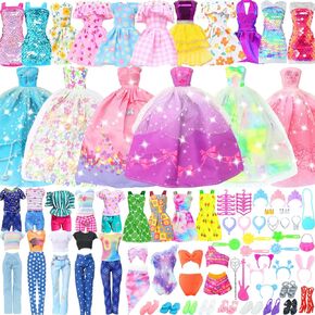 BJDBUS 50 Pcs Doll Clothes and Accessories, 2 Wedding Gowns 4 Fashion Dresses 2 Tops 2 Pants Outfits 2 Swimsuits Bikini 10 Shoes 10 Hangers 17 Doll Stuffers Accessories for 11.5 inch Girl Doll