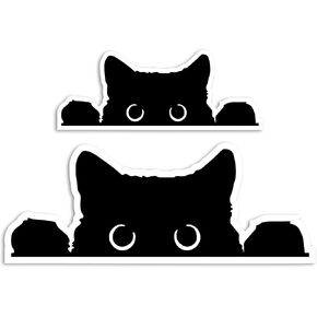 Peeking Cat Stickers (2 Pc) - Strong Adhesive Waterproof Funny Cats Decals - No Fade, Used for Window, Laptop, Mobile, Water Bottle, Truck & Car