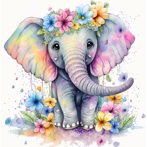 NEWENMO Diamonds Painting Kits for Adults Beginner DIY 5D Colorful Elephant Diamond Art Paint with Round Diamonds, Full Drill Flowers Diamonds Art Painting Kit Perfect for Home Wall Decor 12x12Inch