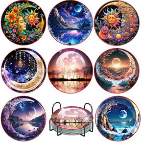 8 Pcs Diamond Painting Coasters, DIY Moon Diamond Art Coasters for Drinks Diamond Painting Kits for Beginners, Diamond Art Kits Craft Supplies for Adults, Coasters Gift