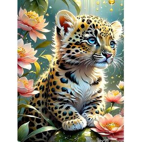 NEWENMO Diamonds Painting Kits for Adults Beginner DIY 5D Tiger Diamond Art Paint with Round Diamonds, Full Drill Colorful Flowers Diamonds Art Painting Kit for Home Wall Decor 12x16 Inch