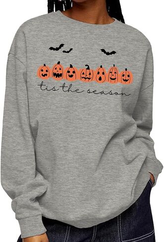 PQZ Halloween Sweatshirt for Women Dog Halloween Long Sleeved Shirt Halloween Crewneck Sweater Spooky Halloween T-Top in Saudi Arabia