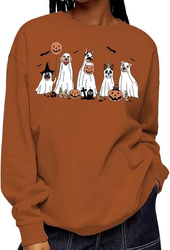 PQZ Halloween Sweatshirt for Women Dog Halloween Long Sleeved Shirt Halloween Crewneck Sweater Spooky Halloween T-Top in Saudi Arabia