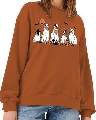PQZ Halloween Sweatshirt for Women Dog Halloween Long Sleeved Shirt Halloween Crewneck Sweater Spooky Halloween T-Top in Saudi Arabia