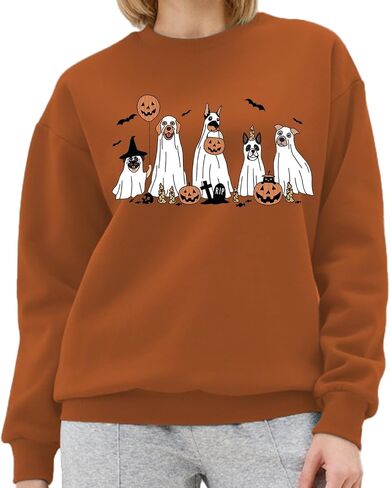 PQZ Halloween Sweatshirt for Women Dog Halloween Long Sleeved Shirt Halloween Crewneck Sweater Spooky Halloween T-Top in Saudi Arabia