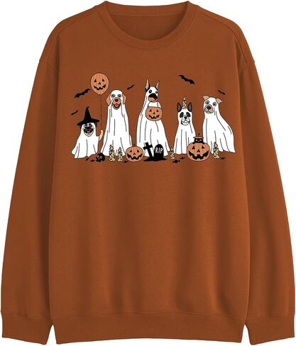 PQZ Halloween Sweatshirt for Women Dog Halloween Long Sleeved Shirt Halloween Crewneck Sweater Spooky Halloween T-Top in Saudi Arabia