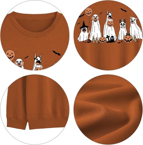 PQZ Halloween Sweatshirt for Women Dog Halloween Long Sleeved Shirt Halloween Crewneck Sweater Spooky Halloween T-Top in Saudi Arabia