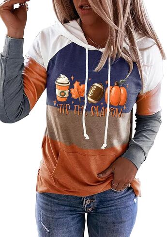Tis The Season Hoodie Women Thanksgiving Pumpkin Graphic Tees Football Game Day Shirts Fall Long Sleeve Pullover Tops in Kuwait