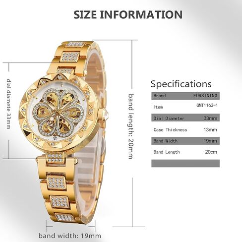 FORSINING نساء ساعات ميكانيكية أوتوماتيكية هيكل عظمي Steampunk ساعة مع الماس ونحت زهرة الحرفية ساعة باردة للنساء تصميم بسيط ريترو هيكل عظمي ميكانيكي ساعة معصم شفافة in Kuwait