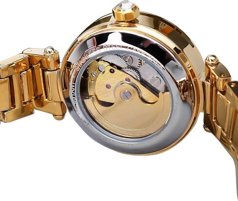 FORSINING نساء ساعات ميكانيكية أوتوماتيكية هيكل عظمي Steampunk ساعة مع الماس ونحت زهرة الحرفية ساعة باردة للنساء تصميم بسيط ريترو هيكل عظمي ميكانيكي ساعة معصم شفافة in Kuwait