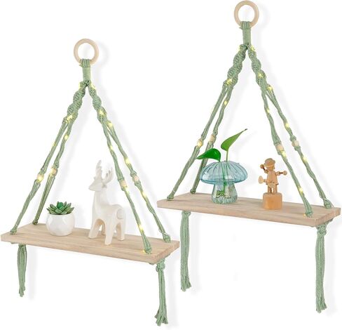 HOSROOME Boho Wall Decor Macrame Hanging Shelves for Rome Wall Floating Shelves for Bedroom Wall Decor Shelf Wall Decor for Living Room Nursery Room Floating Shelf for Bathroom Wall Decor,Green in Saudi Arabia