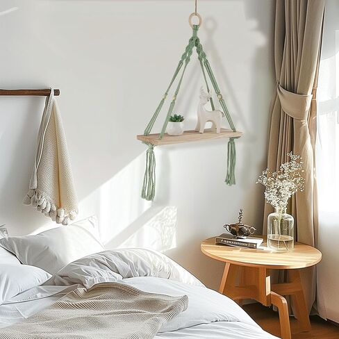 HOSROOME Boho Wall Decor Macrame Hanging Shelves for Rome Wall Floating Shelves for Bedroom Wall Decor Shelf Wall Decor for Living Room Nursery Room Floating Shelf for Bathroom Wall Decor,Green in Saudi Arabia