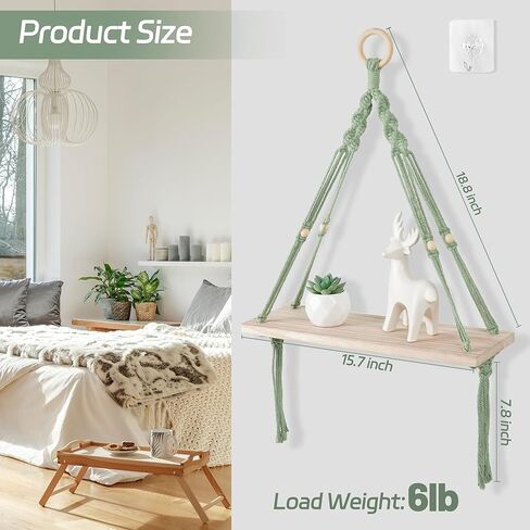 HOSROOME Boho Wall Decor Macrame Hanging Shelves for Rome Wall Floating Shelves for Bedroom Wall Decor Shelf Wall Decor for Living Room Nursery Room Floating Shelf for Bathroom Wall Decor,Green in Saudi Arabia