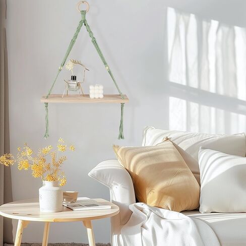 HOSROOME Boho Wall Decor Macrame Hanging Shelves for Rome Wall Floating Shelves for Bedroom Wall Decor Shelf Wall Decor for Living Room Nursery Room Floating Shelf for Bathroom Wall Decor,Green in Saudi Arabia