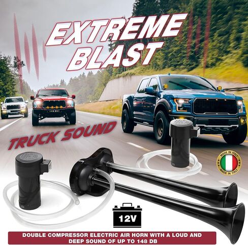 MARCO Xtreme Blast Electric Horn – Italian Tuck Accessories – Extremely Loud Car Horn – Comes with Dual Compressor – 120 dB Loud Truck Horn for Improved Safety in Saudi Arabia