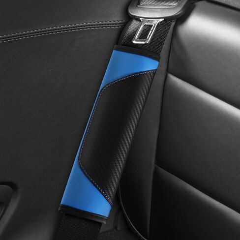 2PCS Car Seat Belt Cover Pad, Soft Carbon Fiber Leather Seatbelt Shoulder Protector for a More Comfortable Driving, Universal Safety Belt Strap Cover to Protect Your Neck (Black&Blue) in Saudi Arabia