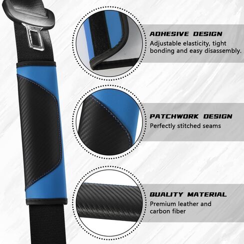 2PCS Car Seat Belt Cover Pad, Soft Carbon Fiber Leather Seatbelt Shoulder Protector for a More Comfortable Driving, Universal Safety Belt Strap Cover to Protect Your Neck (Black&Blue) in Saudi Arabia
