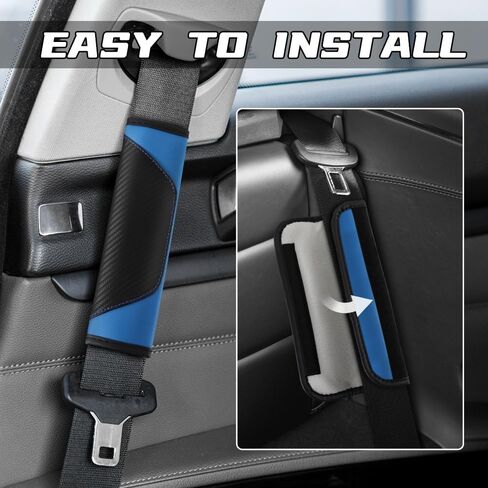 2PCS Car Seat Belt Cover Pad, Soft Carbon Fiber Leather Seatbelt Shoulder Protector for a More Comfortable Driving, Universal Safety Belt Strap Cover to Protect Your Neck (Black&Blue) in Saudi Arabia