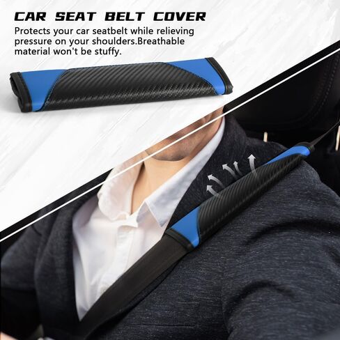 2PCS Car Seat Belt Cover Pad, Soft Carbon Fiber Leather Seatbelt Shoulder Protector for a More Comfortable Driving, Universal Safety Belt Strap Cover to Protect Your Neck (Black&Blue) in Saudi Arabia