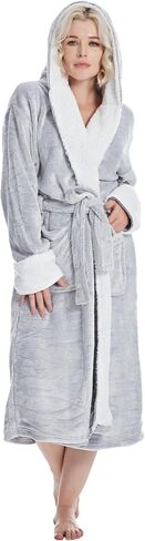 Plush Robes for Women - Womens Fleece Robes with Hood Long Cozy Bathrobe Soft and Warm Robe in Saudi Arabia