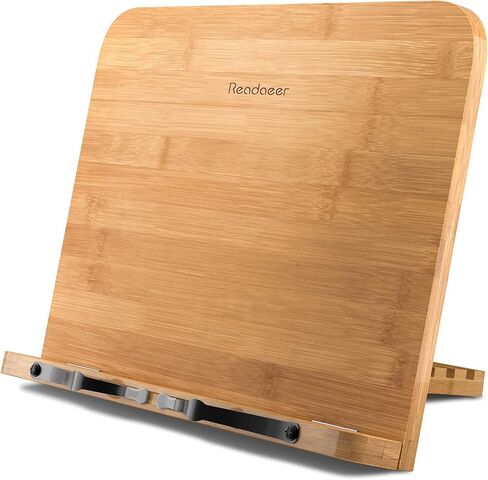 Readaeer Large Size Cookbook Stand for Kitchen, Foldable Bamboo Book Stand for Reading with 6 Adjustable Height (15x11 inch) in Kuwait
