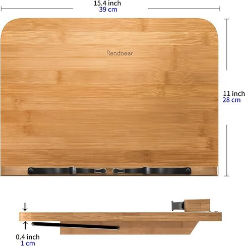 Readaeer Large Size Cookbook Stand for Kitchen, Foldable Bamboo Book Stand for Reading with 6 Adjustable Height (15x11 inch) in Kuwait