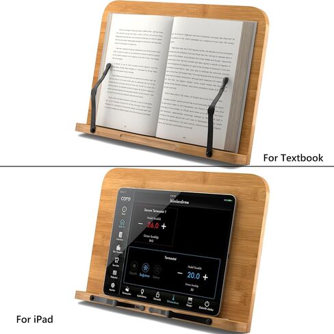 Readaeer Large Size Cookbook Stand for Kitchen, Foldable Bamboo Book Stand for Reading with 6 Adjustable Height (15x11 inch) in Kuwait