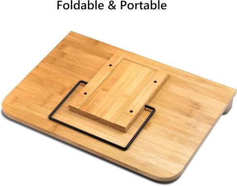Readaeer Large Size Cookbook Stand for Kitchen, Foldable Bamboo Book Stand for Reading with 6 Adjustable Height (15x11 inch) in Kuwait