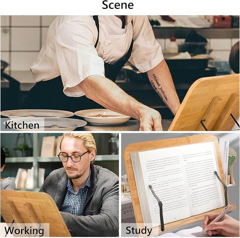Readaeer Large Size Cookbook Stand for Kitchen, Foldable Bamboo Book Stand for Reading with 6 Adjustable Height (15x11 inch) in Kuwait
