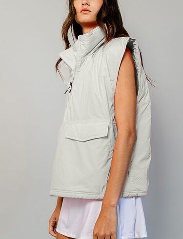 VAOYIU Womens Quilted Puffer Vest Stand Collar Half Zip Sleeveless Padded Jacket Hoodie Pullover Coat with Pockets in Saudi Arabia