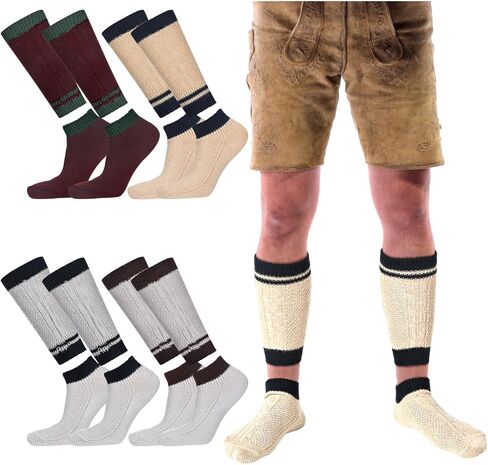 4 أزواج من جوارب Lederhosen جوارب Oktoberfest الألمانية للرجال من Loferl جوارب Lederhosen البافارية التقليدية طويلة مطرزة من القطن Loferl زي تدفئة الساق للرجال in Kuwait