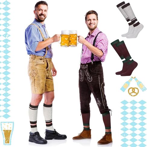 4 أزواج من جوارب Lederhosen جوارب Oktoberfest الألمانية للرجال من Loferl جوارب Lederhosen البافارية التقليدية طويلة مطرزة من القطن Loferl زي تدفئة الساق للرجال in Kuwait