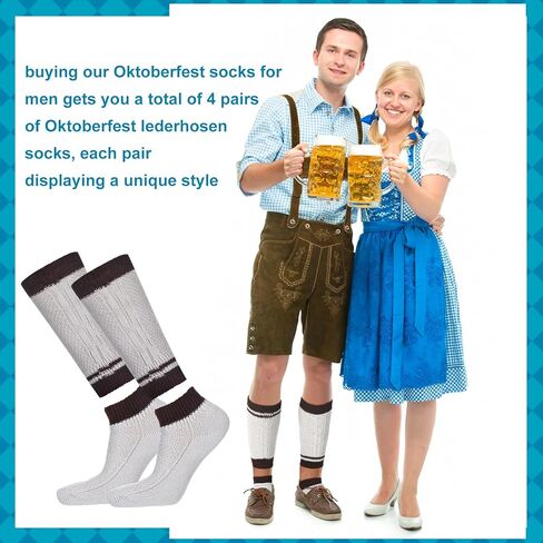 4 أزواج من جوارب Lederhosen جوارب Oktoberfest الألمانية للرجال من Loferl جوارب Lederhosen البافارية التقليدية طويلة مطرزة من القطن Loferl زي تدفئة الساق للرجال in Kuwait