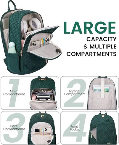LOVEVOOK Laptop Backpack for Women, 15.6 Inch Anti Theft Computer Bag, Large Capacity Travel Backpacks, Work College Commute Backpack, Lightweight Quilted Bags Purse for Women Nurse Teacher, Black in Saudi Arabia