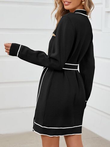 Saodimallsu Womens Long Sleeve Sweater Dress Button Down V Neck Casual Knit Preppy Mini Dresses Cardigan with Belt in Kuwait