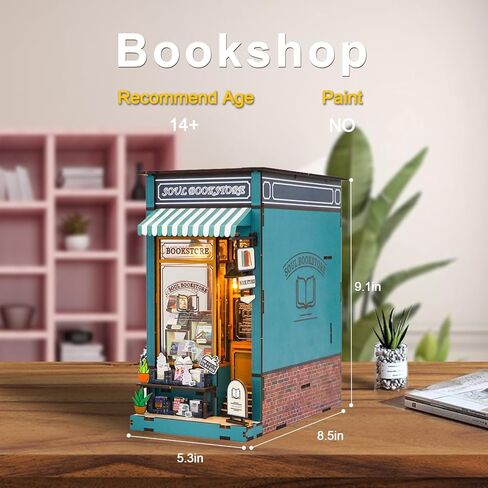 كتاب زاوية عدة لغز خشبي ثلاثي الأبعاد DIY منزل مصغر مع ضوء LED رف الكتب إدراج ديكور Booknook دمية الحرف اليدوية الهدايا للبالغين (دور علوي وردي) in Kuwait