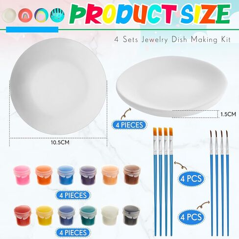 4 Sets Jewelry Dish Making Kit DIY Jewelry Dish Arts and Crafts Kit Make Your Own Jewelry Bowls Gifts for Birthday Gift Ideas in Saudi Arabia