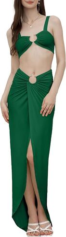 Velius Womens Sexy O Ring Cami Top High Slit Maxi Skirt Two Piece Outfit Set in Kuwait