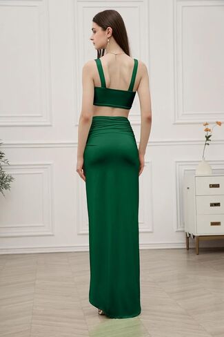 Velius Womens Sexy O Ring Cami Top High Slit Maxi Skirt Two Piece Outfit Set in Kuwait