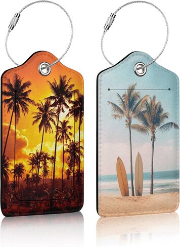 2 حزمة من علامة الأمتعة الأرجوانية الخزامى لحقائب السفر، زهرة الفاوانيا فراشة بو الجلود علامة الأمتعة مع غطاء الخصوصية بطاقة الهوية للنساء والرجال السفر كروز حقيبة يد حقيبة مدرسية حقيبة الظهر in Kuwait