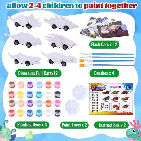 12 حزمة من سيارات لعبة الديناصورات DIY عدة الفنون والحرف 2 في 1 مجموعات طلاء الديناصورات التراجع سيارات دينو هدايا عيد ميلاد للأطفال 3-12 بنين بنات أطفال صغار in Kuwait