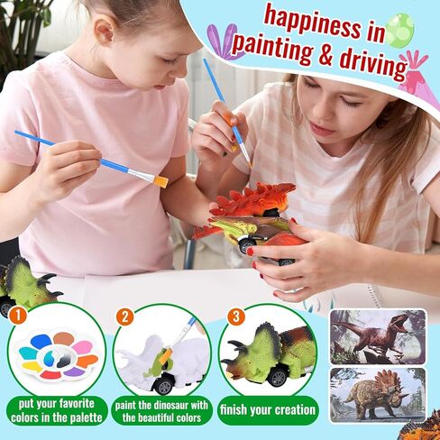 12 حزمة من سيارات لعبة الديناصورات DIY عدة الفنون والحرف 2 في 1 مجموعات طلاء الديناصورات التراجع سيارات دينو هدايا عيد ميلاد للأطفال 3-12 بنين بنات أطفال صغار in Kuwait