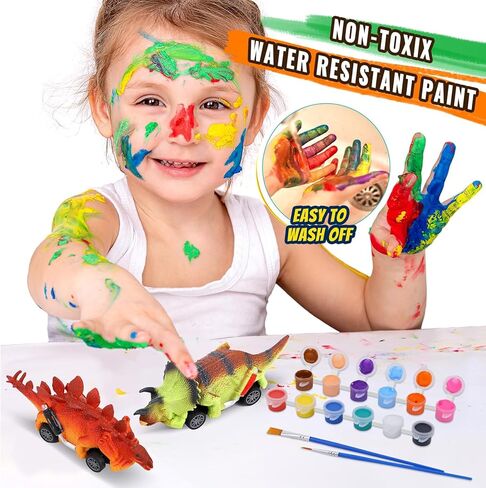 12 حزمة من سيارات لعبة الديناصورات DIY عدة الفنون والحرف 2 في 1 مجموعات طلاء الديناصورات التراجع سيارات دينو هدايا عيد ميلاد للأطفال 3-12 بنين بنات أطفال صغار in Kuwait